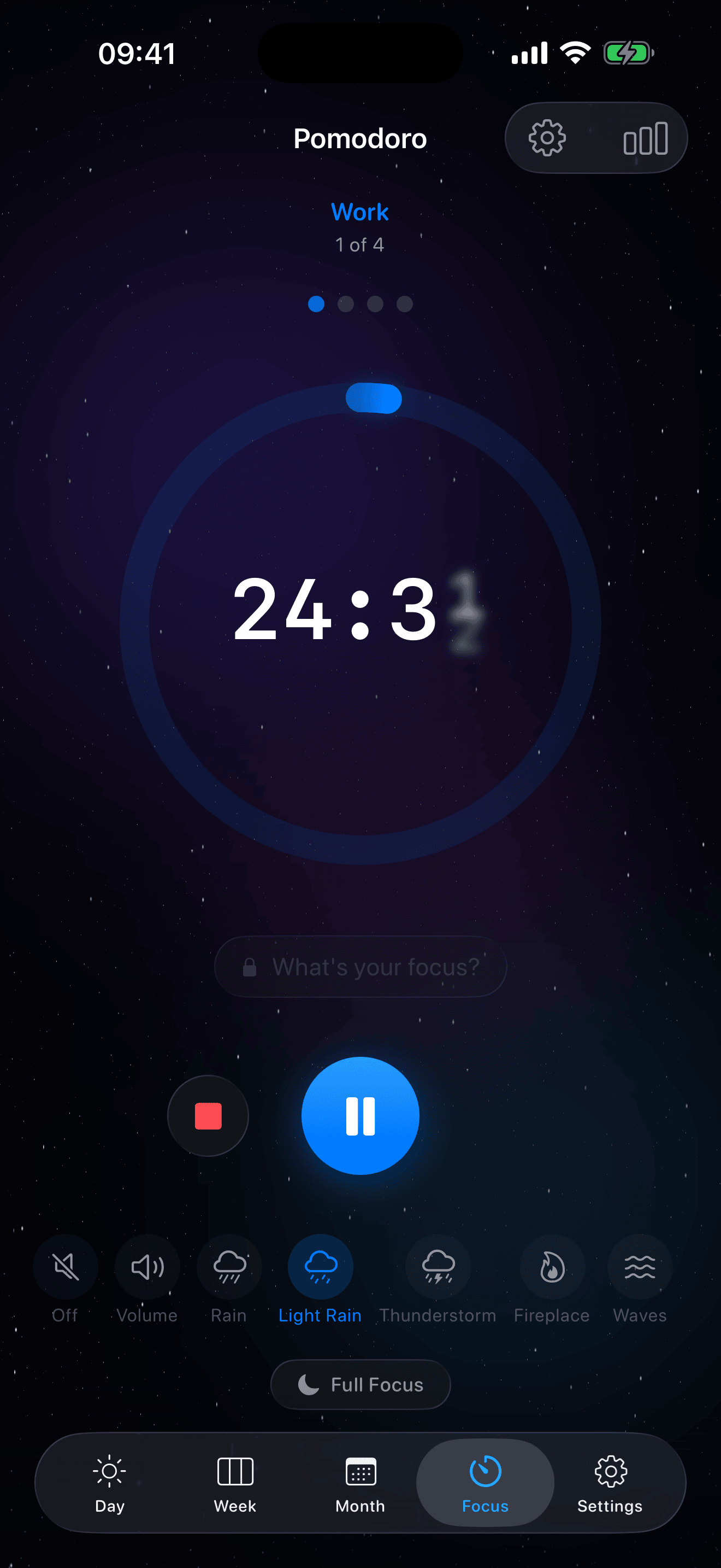 Eva Pomodoro timer with ambient sounds