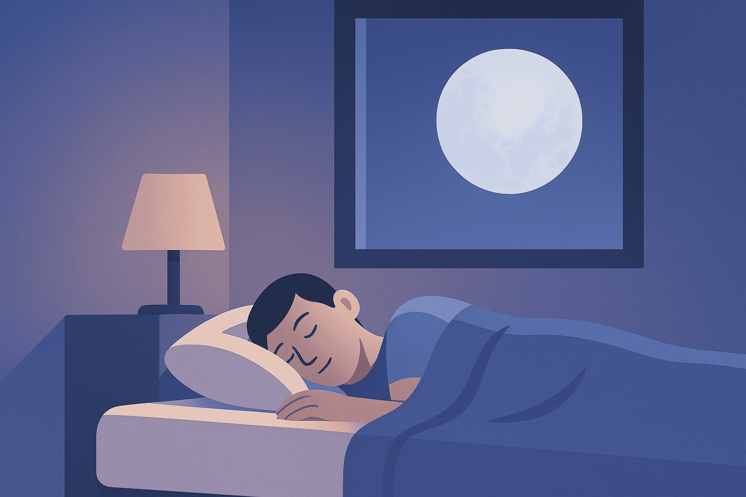 Person sleeping with moonlight through window