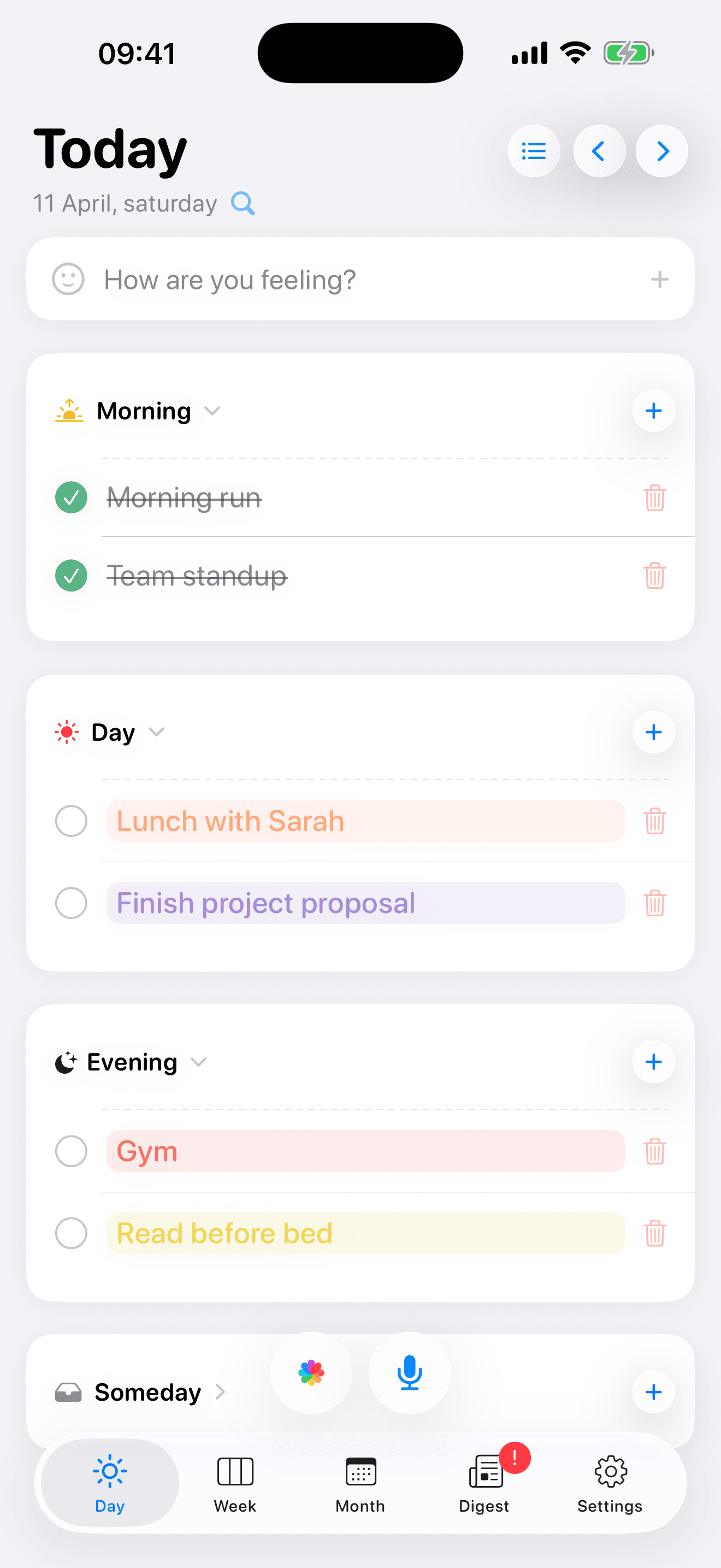 App Eva con le attivit&agrave; di oggi