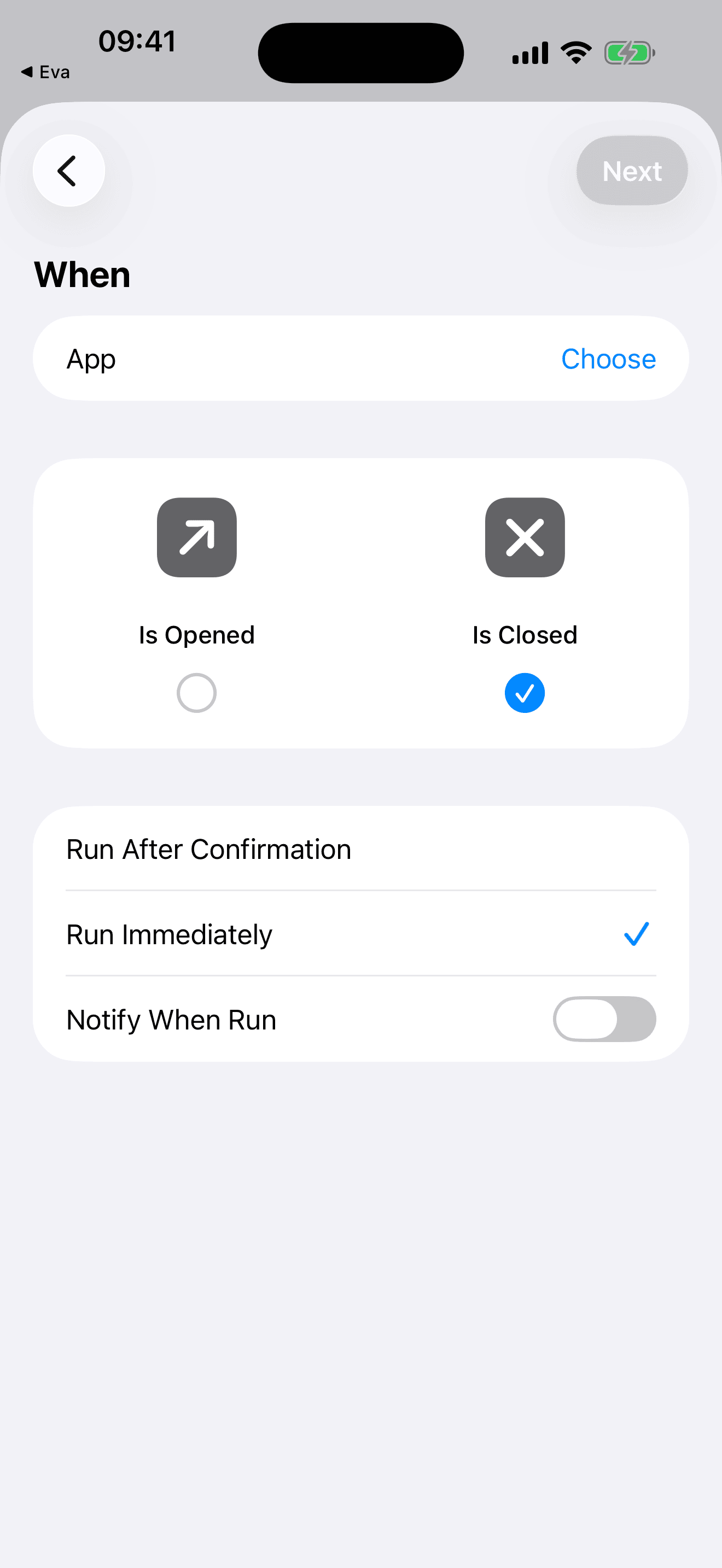 Automazione Comandi Rapidi iOS &mdash; Trigger app, Viene chiusa, Esegui immediatamente