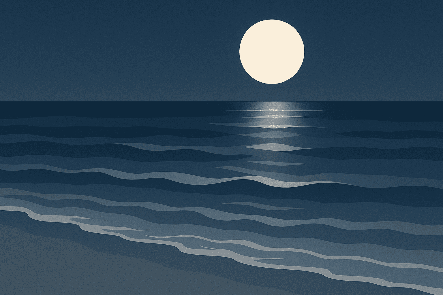 Ondas do oceano sob a lua cheia — forcas das mares