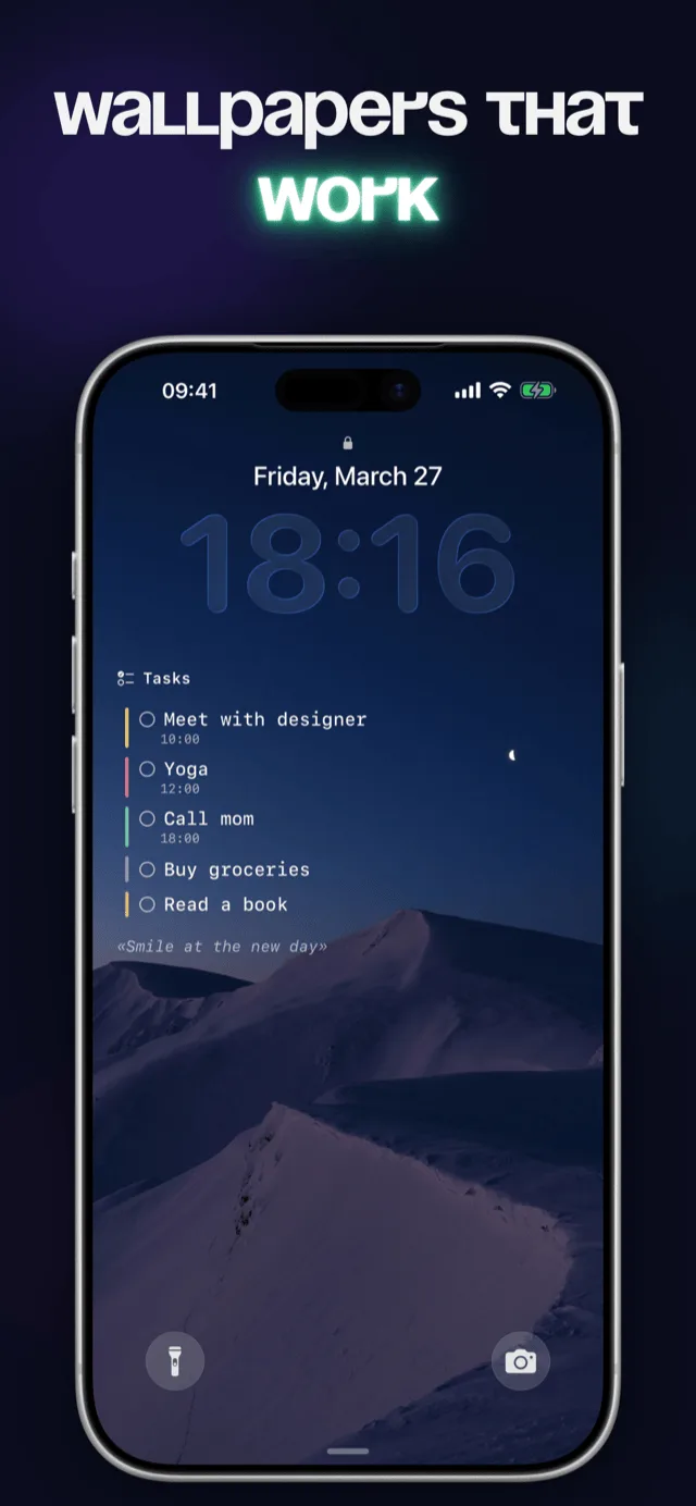 Eva lock screen wallpaper with tasks, weather and a daily quote